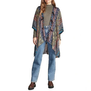 NWOT $200 SAACHI Mix Print Velvet Burnout Ruana Kimono - Boho Bohemian Top